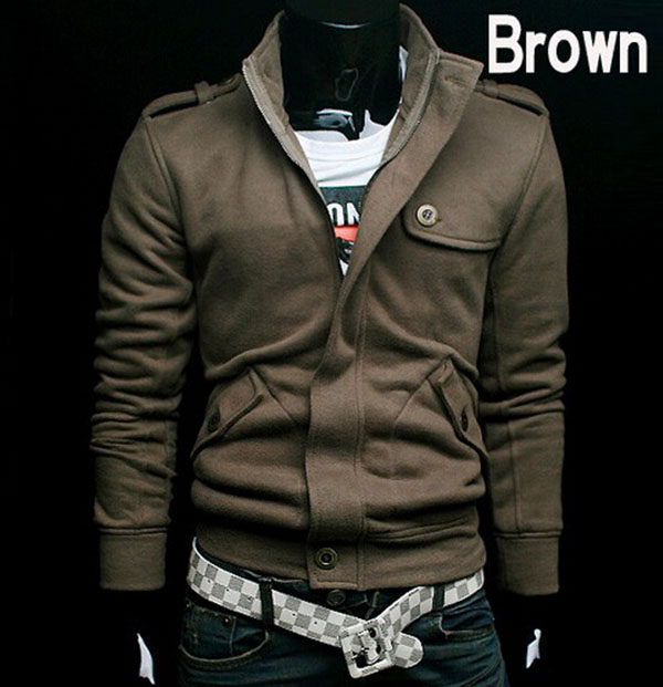 Fashion 100% Cotton Stand Collar Fashion Casual Men's Fleece Jacket