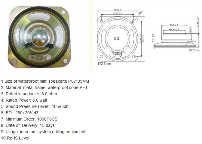 Fbmb8735 Dia 87mm 8ohm 5W Waterproof Mini Speaker (Fbele)