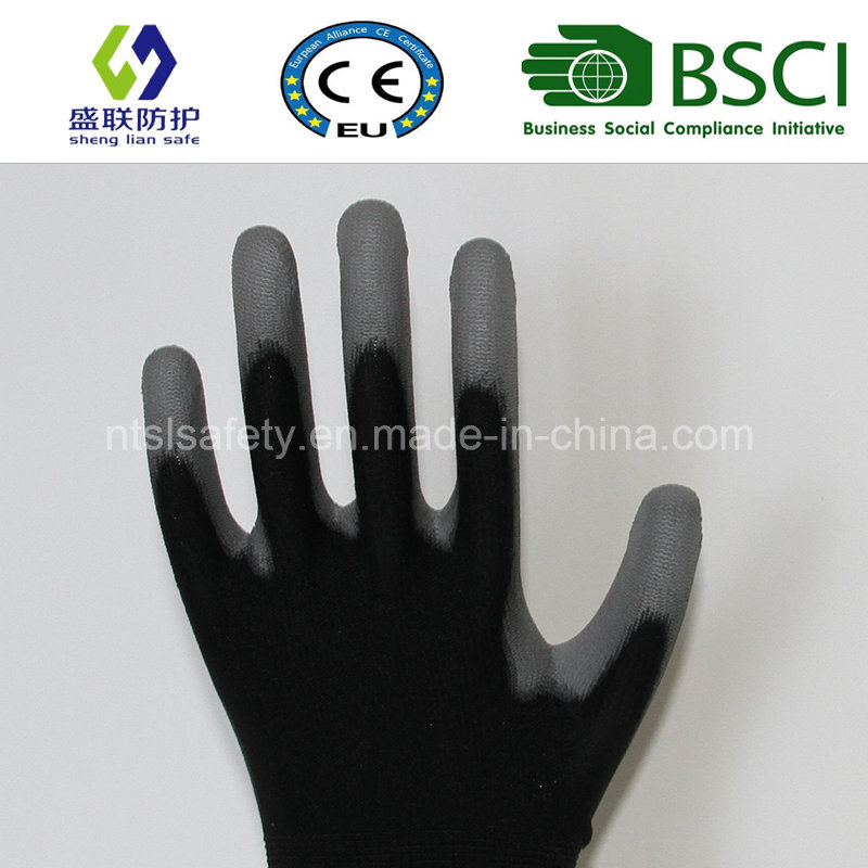 13G Black Polyester with Gary PU Coating Safety Gloves (SL-PU206(13G))