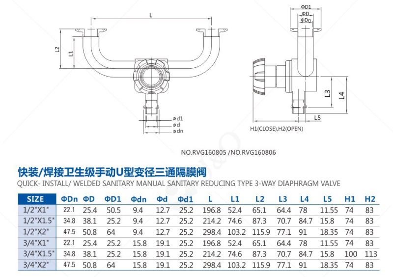 Sanitary Stainless Steel U Type Diaphragm Valve