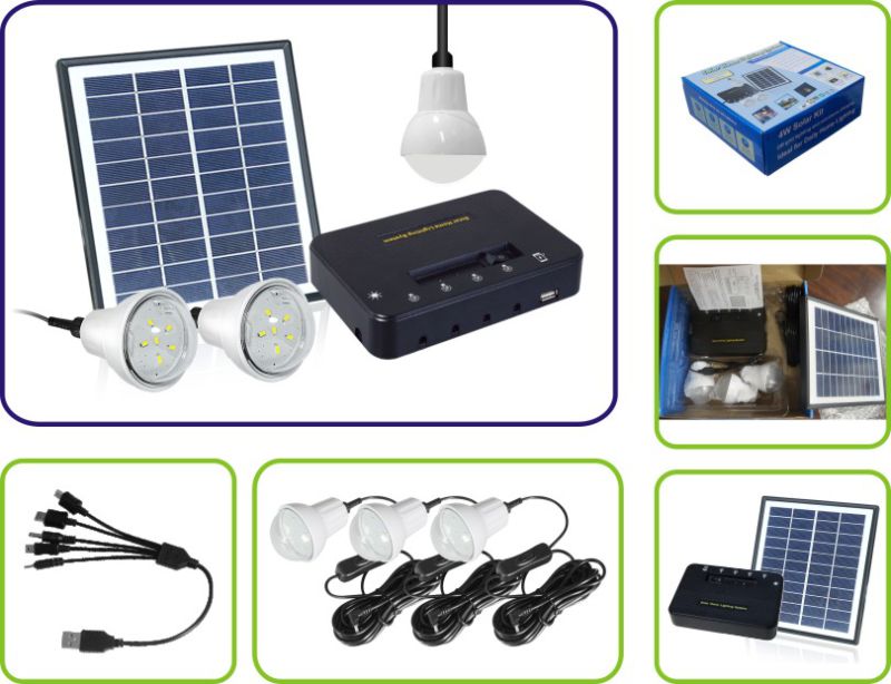 Portable Mini Project Solar Power Lighting System with 11V 4W Solar Panel and USB Phone Charger