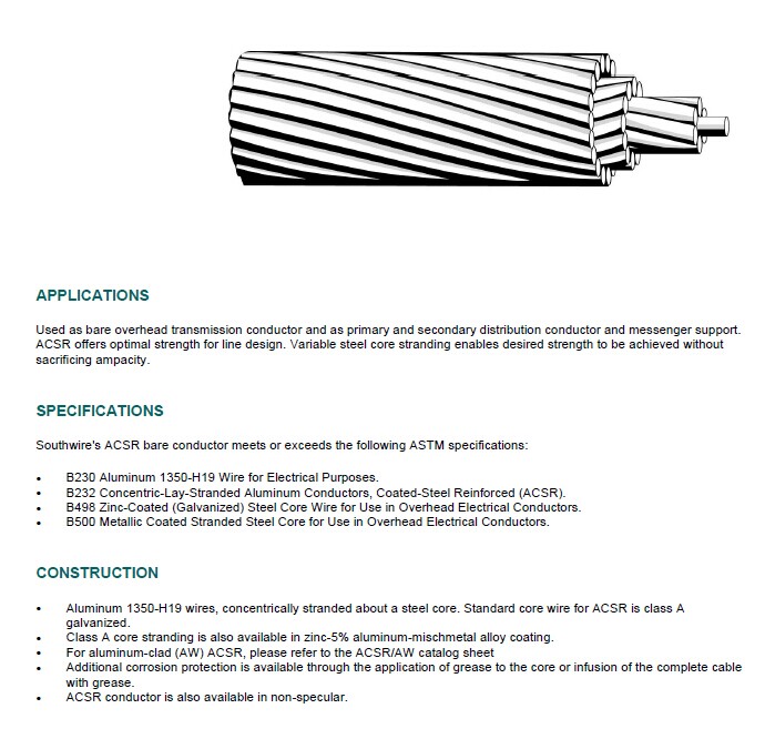 ACSR or Bare Conductor/Aluminum Conductor Steel Reinforced