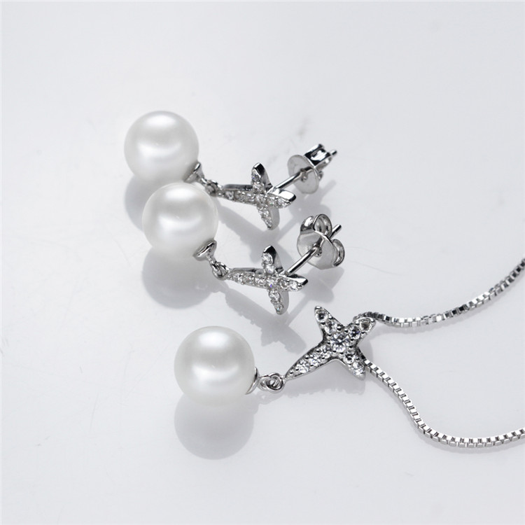 Perfect Round Sterling Silver Natural Freshwater Pearl Wedding Set