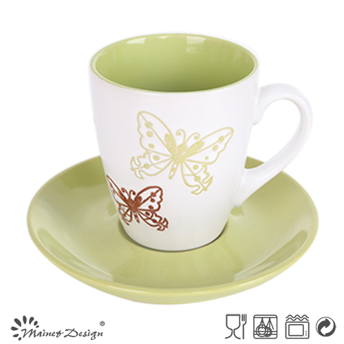 7oz Cup and Saucer with Engraved Butterfly Elegant Shape