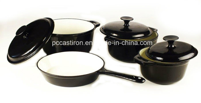 4PCS Cast Iron Cookware Set in Red Color with Enamel Finish