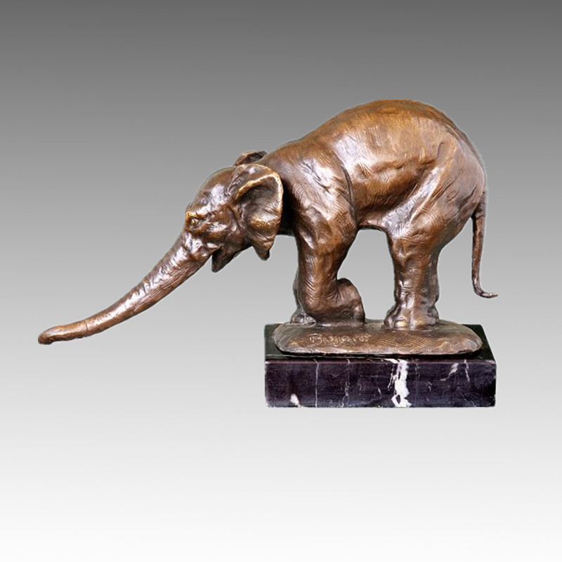 Animal Bronze Sculpture Elephant Right Carving Deco Brass Statue Tpal-161