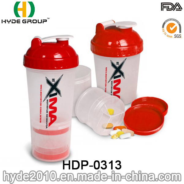 2016 Hot Sale BPA Free Plastic Powder Shake Bottle with Stainless Steel Ball (HDP-0313)