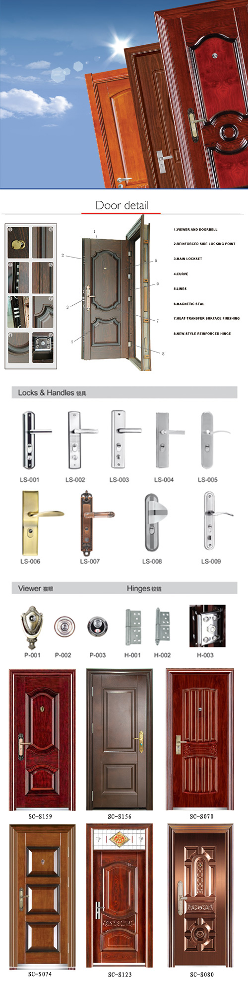 30 X 78 Exterior Front Swing Steel Door with Handle (SC-S155)