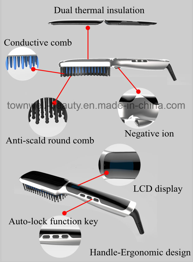 LCD Hair Straightener Brush with Ionic Function