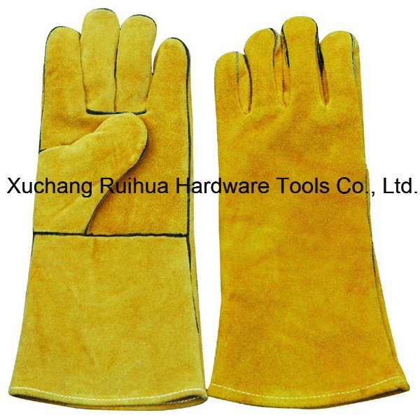 14 Inch Ab Grade Cowhide Split Leather Welding Gloves with Kevlar Stitching and Cotton Lining, High Quality Welding Leather Gloves Price, Leather Working Gloves