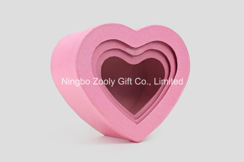 Quality Hearted Shape Metallic Pink Paper Gift Box with Clear Window