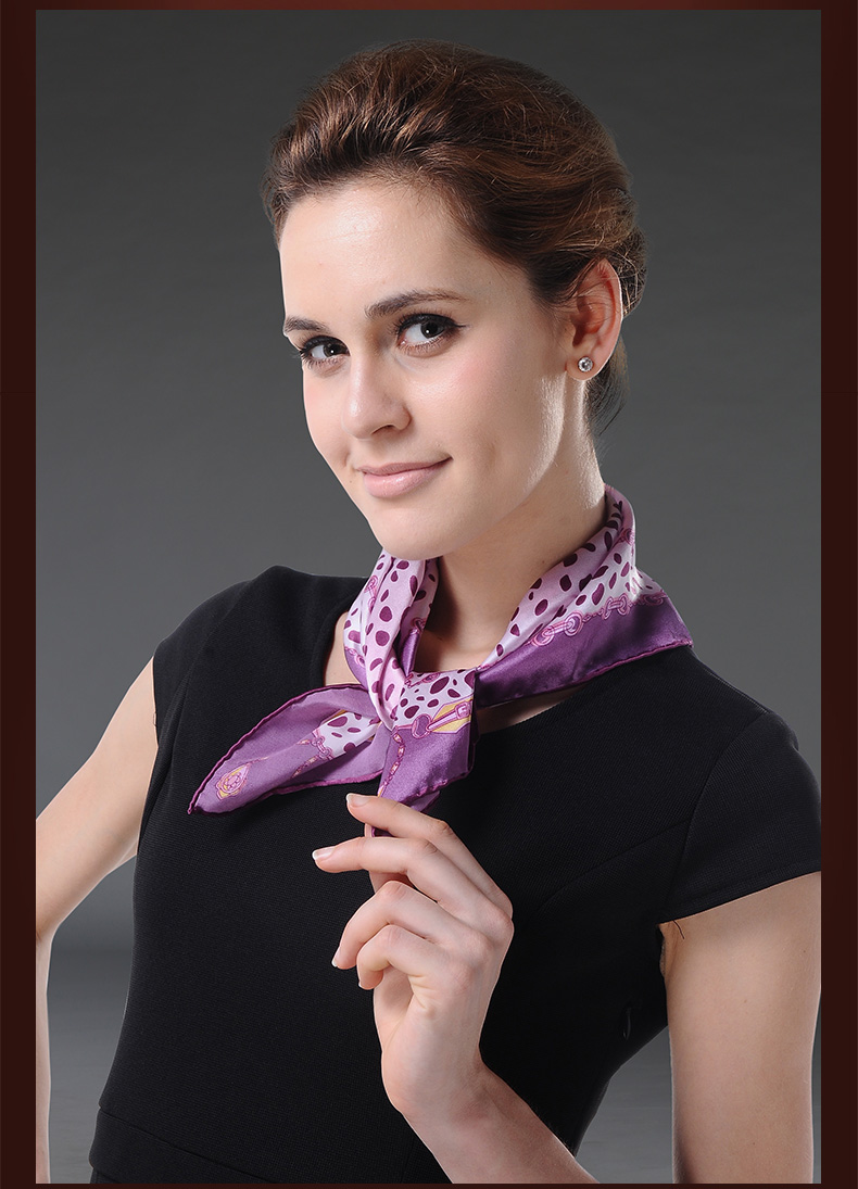 Ms Elegant Purple Silk Small Squares Stewardess Scarf