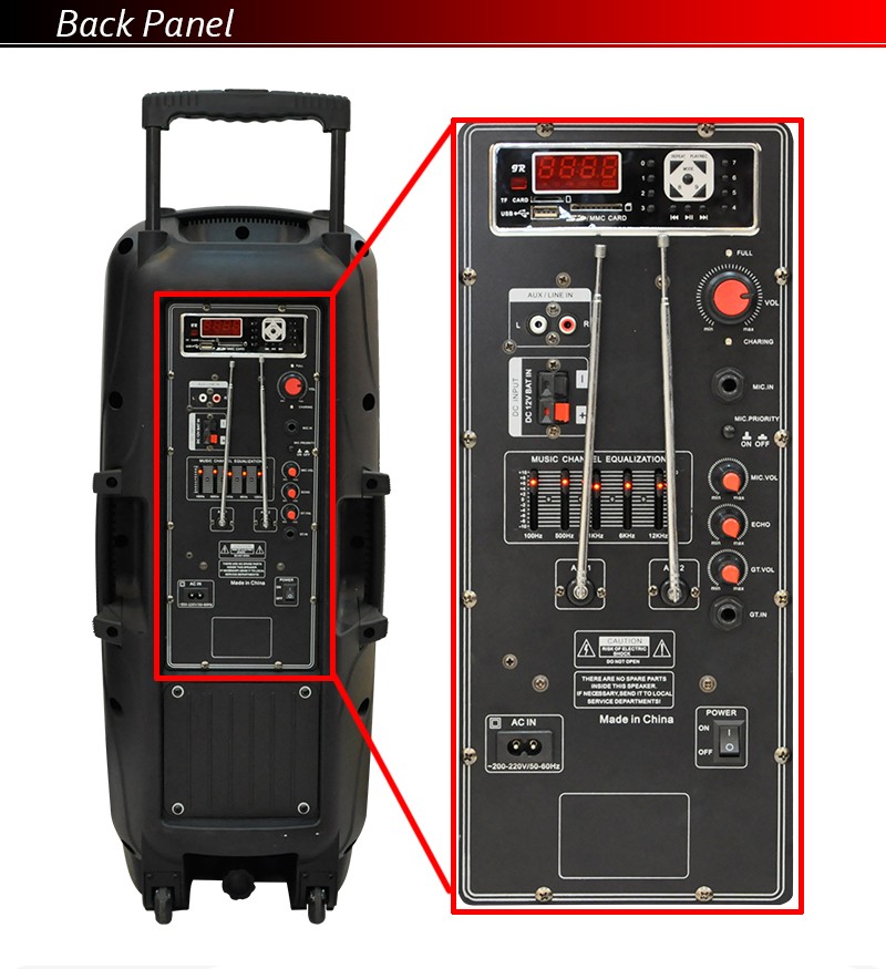 Double 10'' Portable PA System with Rechargeable Battery & Wireless VHF Handheld Microphone F73