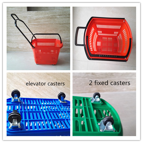 30L Plastic Shopping Basket with Four Wheels