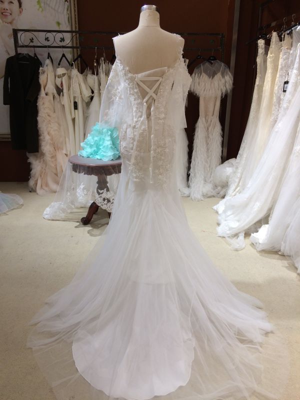 Mermaid Wrap Lace Applique off White Wedding Dress