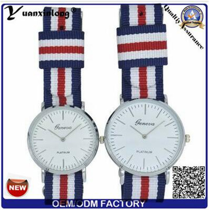 Yxl-550 Stainless Steel Couple Wrist Watch with Nylon Band Slim Case Watch 3 ATM Water Resistant