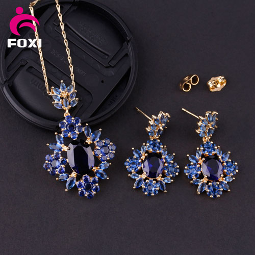 Blue Stone Design CZ 18k Gold Fashion Jewelry Sets for Friends Gift