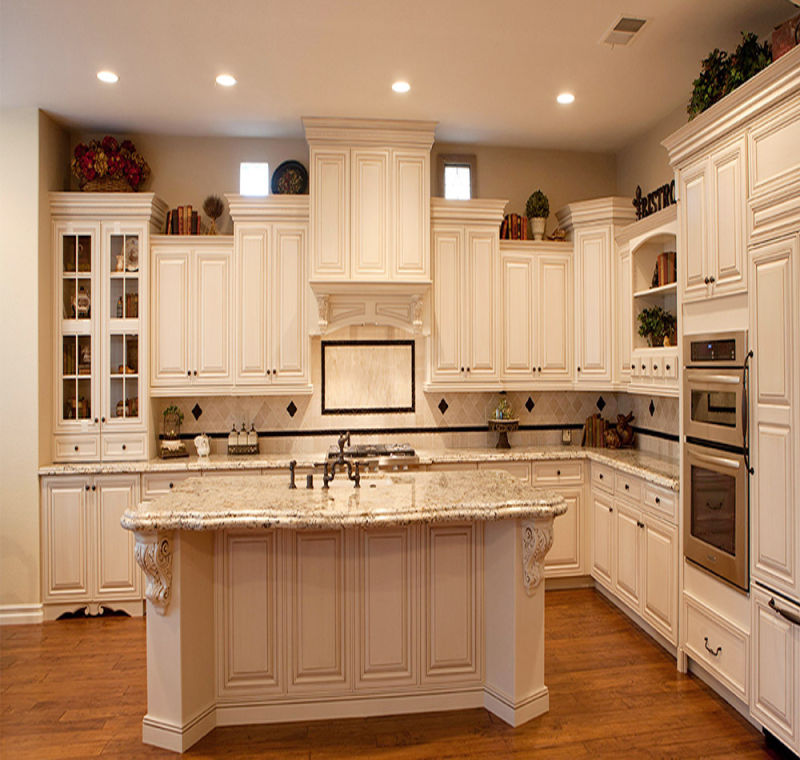 French Style Glazed White Custom Kitchen Cabinetry