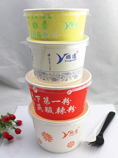 Disposable Paper Bowl with Lid for Take Away, Disposable Hot Soup Paper Bowl