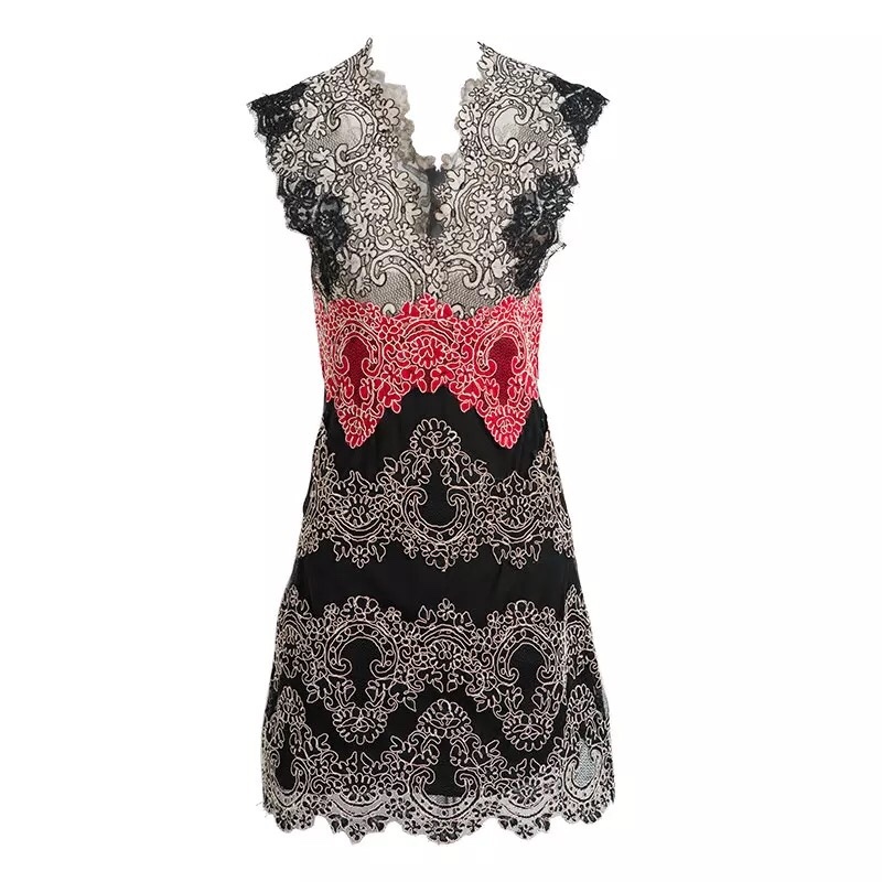 Embroidered Lace Elegant Sleeveless Ladies Dinner Dress