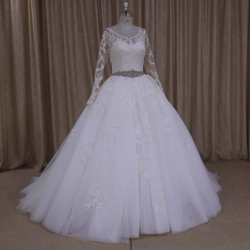 Ak040 Wholesale Plus Size Muslim Wedding Dress with Beaded Belt