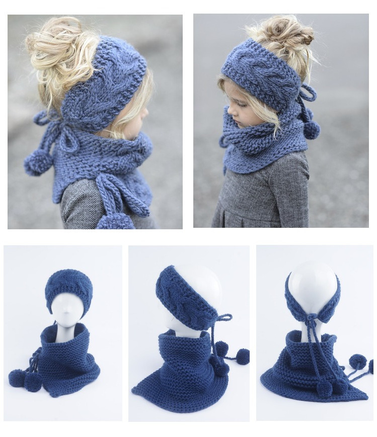 Kids Baby Children Girls Winter Headband Snood Beanie Hat Scarf Set (SK419S)