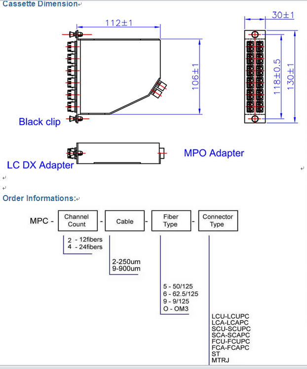 MPO Lgx Cassette for Optical Fiber Solution