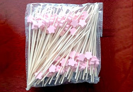 Pink Color Flower Shape Bamboo Cocktail Sticks