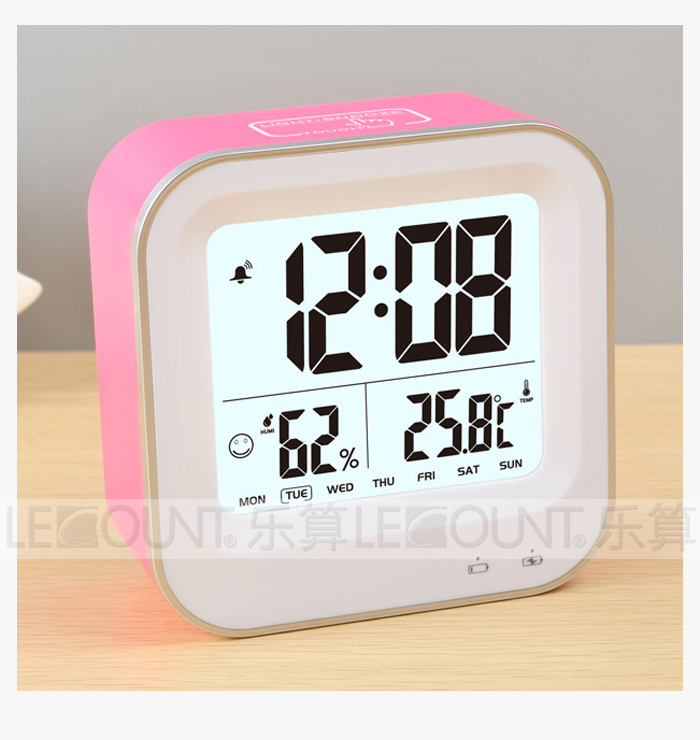 Rechargeable LCD Digital Clock with Temperature and Humidity