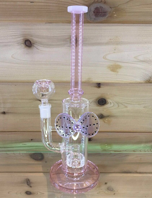 Manufacturer of Pink Glass Water Pipe Smoking Pipe Lady Pipe with Tyre Perc and Bowknot