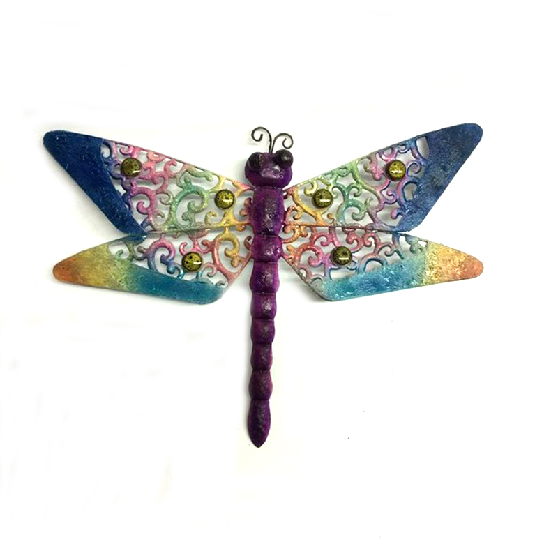 Rough Metal Dragonfly Wall Decoration with Color Stone