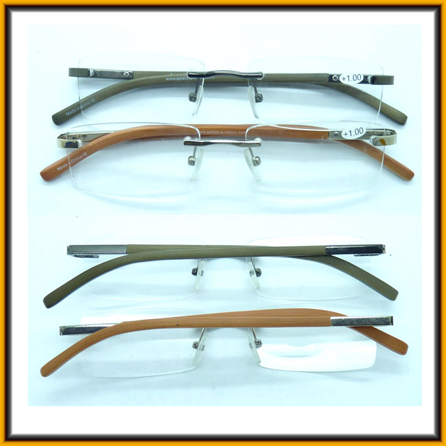 RM15033 High Quality Frameless Bamboo Temple Reading Glasses Laser Custom Logo