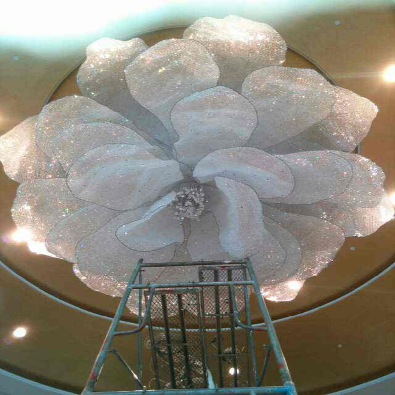 Hotel Decorative Modern Big Flowers Spectacular Crystal Hotel Project Pendant Lamp