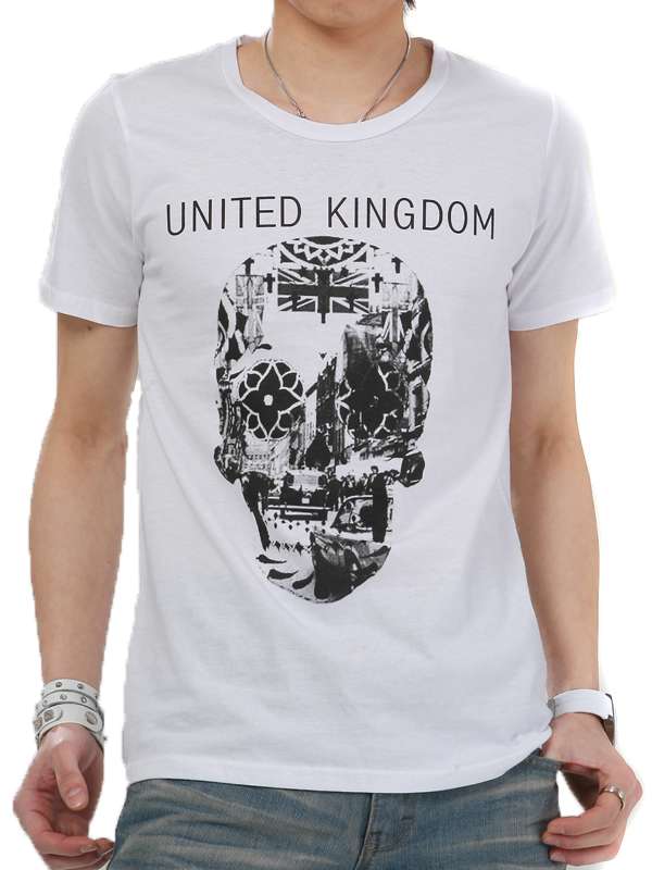 Black and White Skull Design Printing Wholesale Fashion Cotton Men T-Shirt