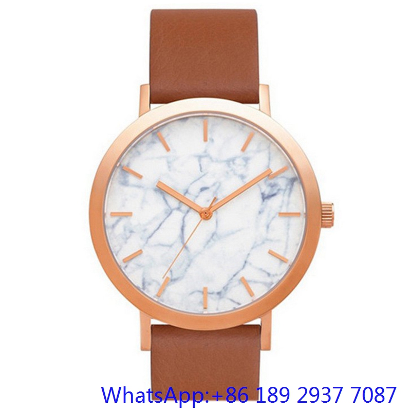 Top-Quality Stainless Steel Watches Whit Marble Dial, Genuine Leather Band Ja-15064