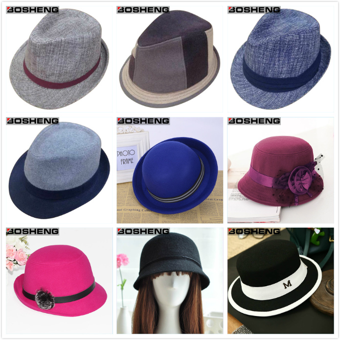 Britain Style Blank Fedora Wool Cap with Ribbon