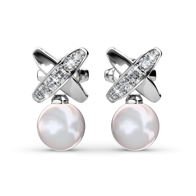 Destiny Jewellery Crystal From Swarovski Pearl Cross Earrings