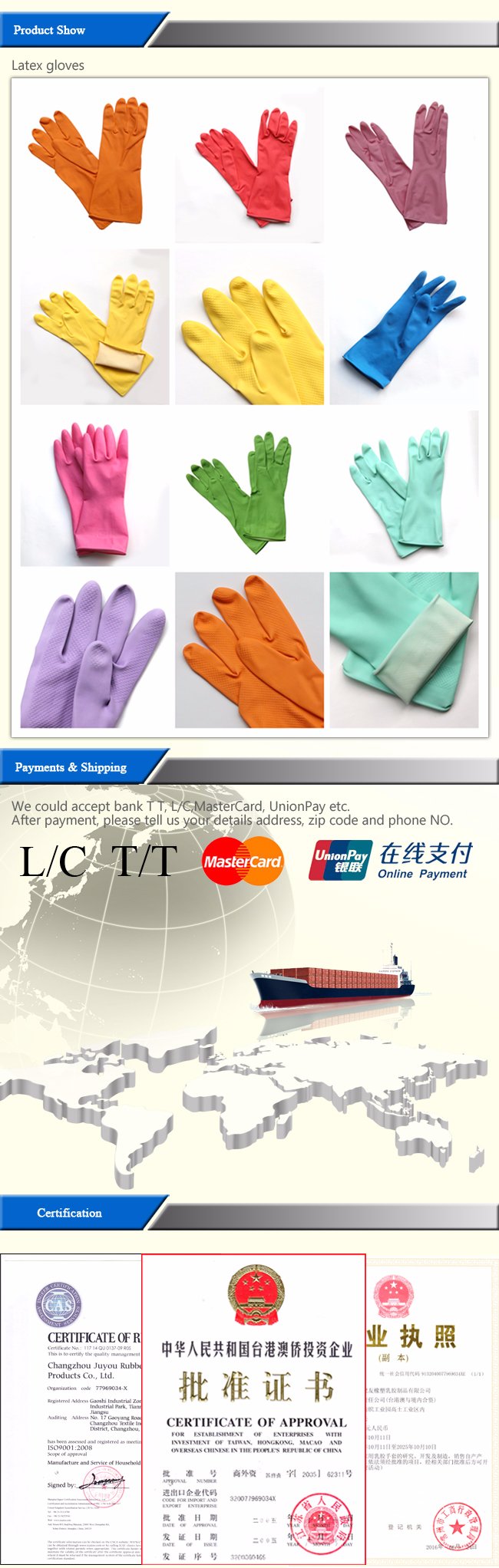 Garden Safety Waterproof Latex Glove for Washing Work with Good Quality