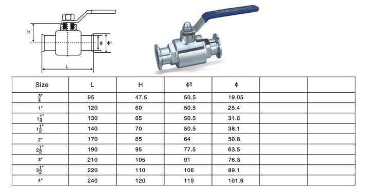 Stainless Steel Sanitary Clamped Direct 2 Way Ball Valve