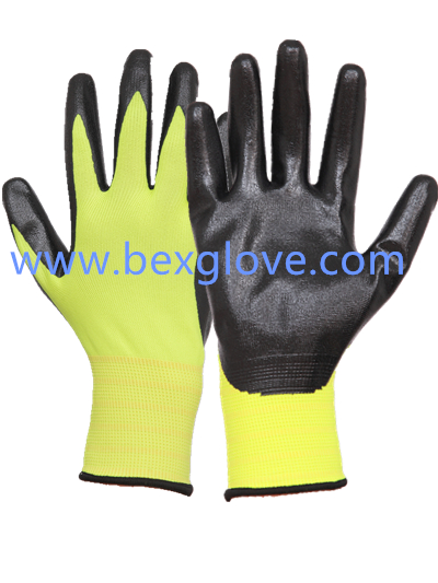 13 Gauge Fluores Polyester Liner Nitrile Glove