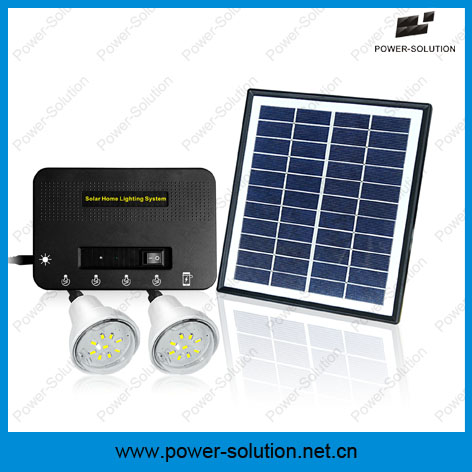 Solar System with 2 Bulbs&Mobile Phone Charger&4W Solar Panel&2W Solar Bulb for Indoor