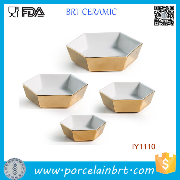 All Sorts of Size with Golden Appearance Ceramic Hexagon Bowl