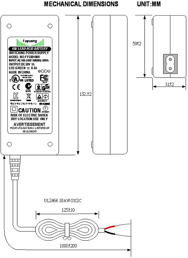 DC to DC 42.5V 2A Car Chargers for Hoverboards 3 Prongs