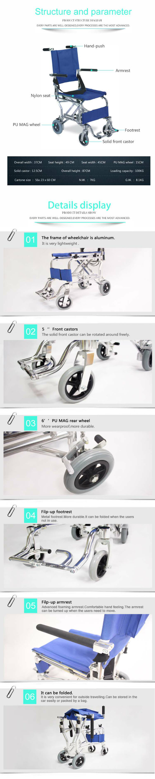 Topmedi Air Plane Transit Foldable Aluminium Manual Wheelchair