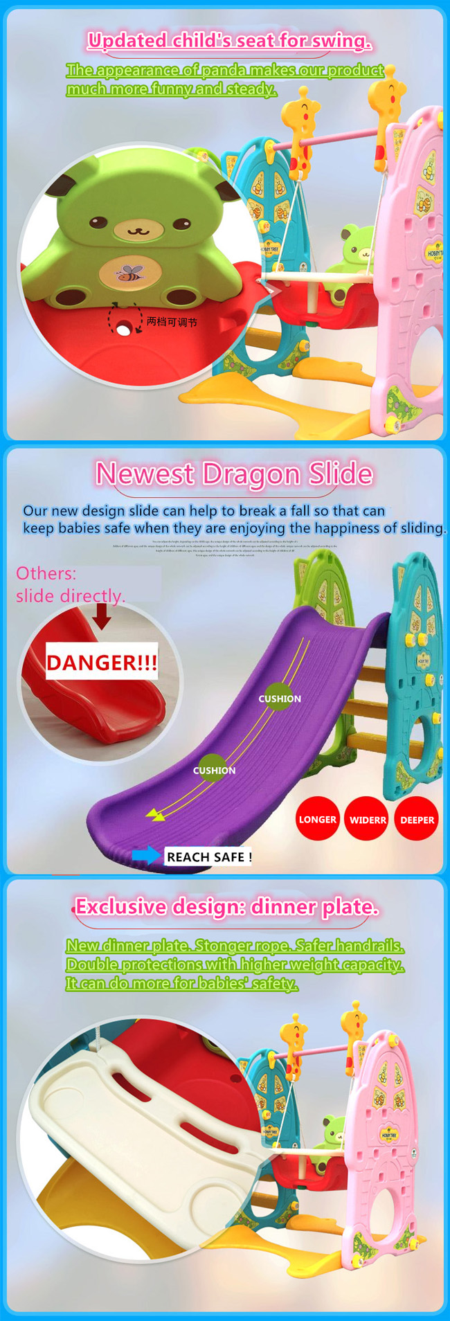 Children Health Center Plastic Slide Swing with Ball Pit