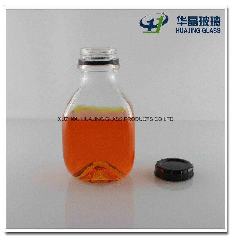 450ml 15oz New Fashion Square Glass Bottle for Water/Fruit Juice/Beverage with Plastic Snap Lid Wholesale