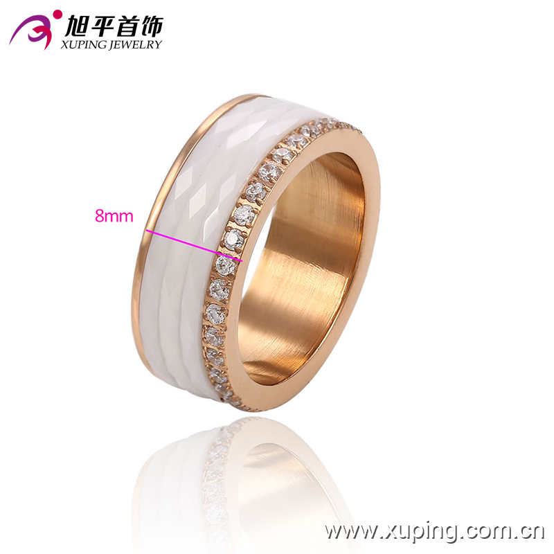 Latest Fashion CZ Crystal Stainless Steel Jewelry Ceramic Round Finger Ring-13740