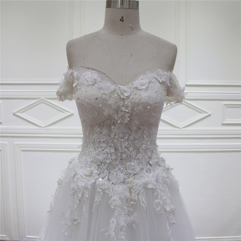 off Shoulder Rhinestone Bodice Wedding Gown