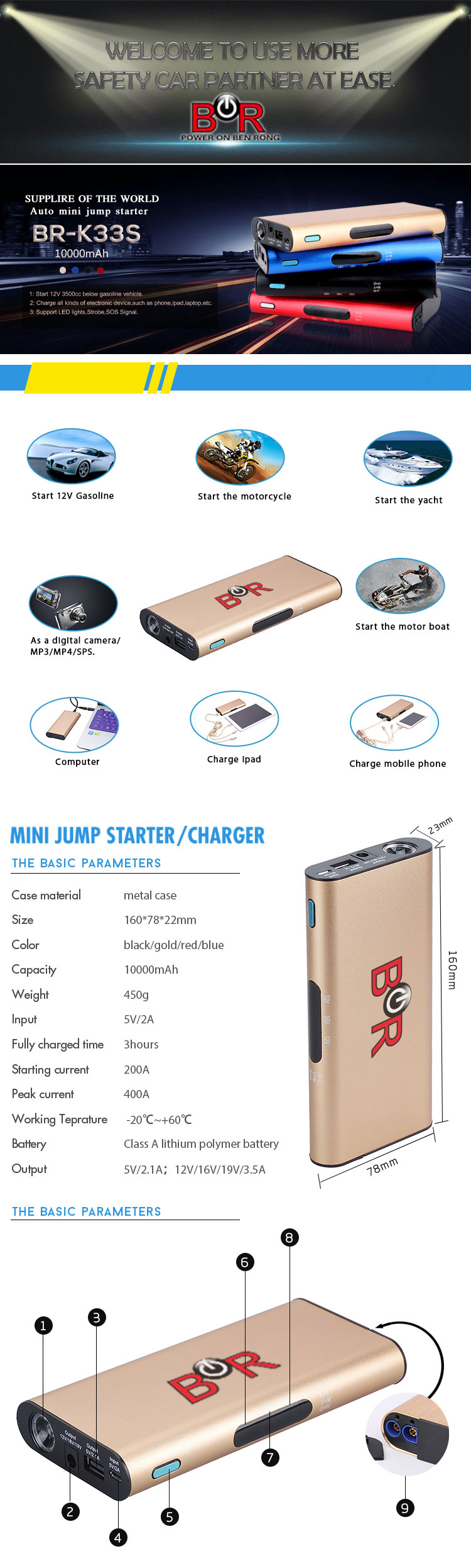 Car Jump Starter Power Bank, Portable Car Jump Starter