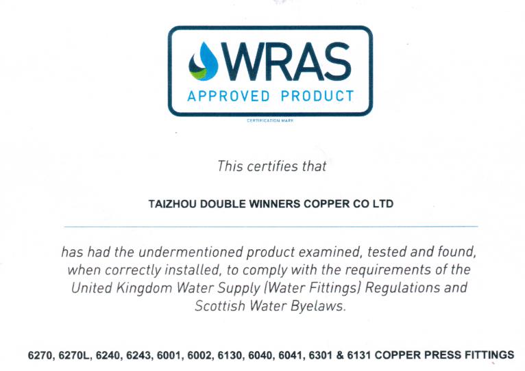 Wras Approval Copper Straight Coupling